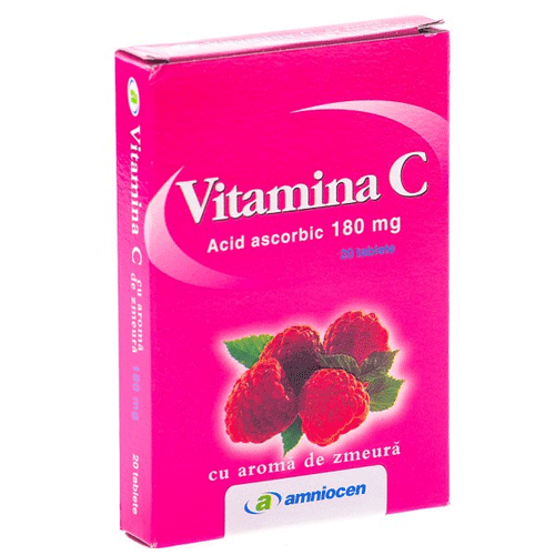 Amniocen Vitamina C jr. zmeura100mg 20cpr